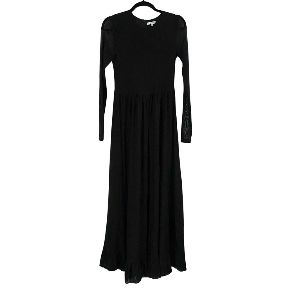 GANNI Addison Swiss Dot Black Mesh Maxi Dress Ruffle Hem, EU 36 US 4 Small - Picture 6 of 15